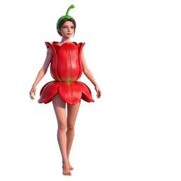 Red Pepper Flower Character 3D Icon - Whimsical Food Design