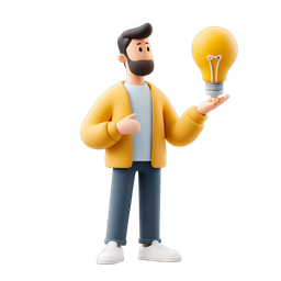 3D Person Holding Light Bulb Icon for Innovation