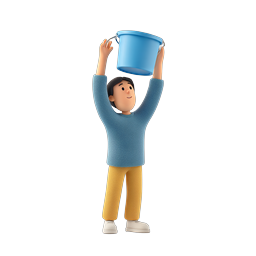 Person Spilling Blue Bucket Water 3D Cartoon Icon