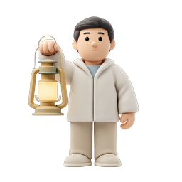 Person Holding Lantern - 3D Clay Style Character Icon