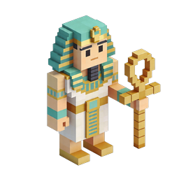 Voxel-Pharao mit Ankh-Stab - 3D Ägypten-Icon