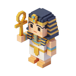 Pharaoh Voxel Icon - 3D Egyptian Character with Ankh