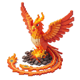 Voxel Phoenix Firebird 3D Icon - Mythical Creature