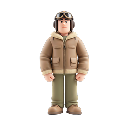 Vintage Pilot Aviator Character 3D Icon