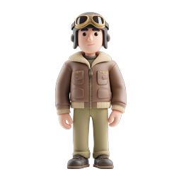 Friendly 3D Pilot Character Icon with Aviator Helmet