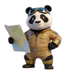 Adorable Pilot Panda Character with Aviator Goggles and Map