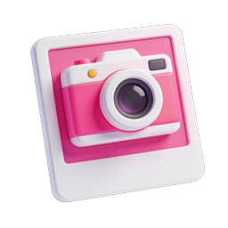 Pink Camera Photo Frame Icon - 3D Photography App Symbol