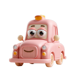 Adorable Pink Cartoon Car Character Icon | 3D Clay Style