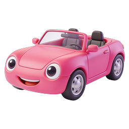 Cute Pink Cartoon Convertible Car Icon - 3D Clay Style