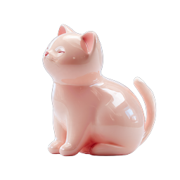 Figura de Gato de Cerâmica Rosa - Ícone 3D Renderizado Brilhante