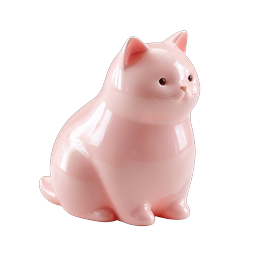 Pink Ceramic Cat Figurine Icon - Cute 3D Pet Design