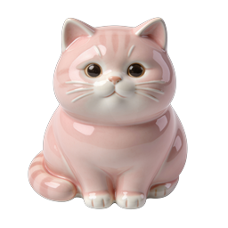 Pink Ceramic Cat Figurine Icon - Realistic 3D Render