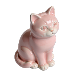 Rosa Keramik-Katzenfigur 3D-Icon - Glänzendes Porzellan-Kätzchen
