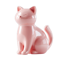 Pink Ceramic Cat Figurine 3D Render Icon