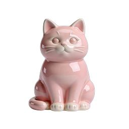 Pink Ceramic Cat Figurine - Glossy 3D Render Icon