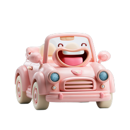 Pink Clay Toy Car 3D Icon - Cute Vintage Style