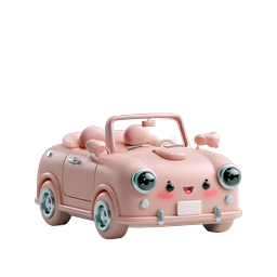Ícone de carro conversível kawaii adorável em estilo de argila rosa