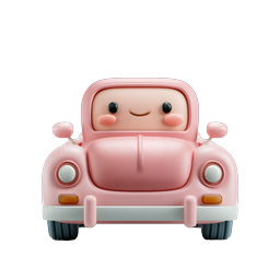 Adorable Pink Cute Car Icon - Kawaii Clay Style
