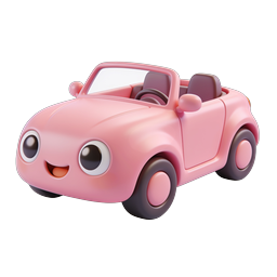 Cute Pink Cartoon Car 3D Icon - Kawaii Style
