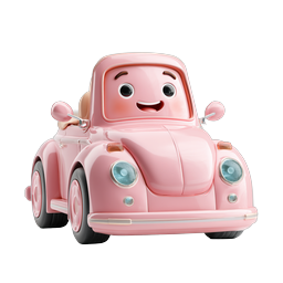 Adorable Pink Cartoon Car Character Icon - 3D Clay Style