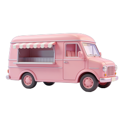 Icona Food Truck Rosa - Illustrazione 3D di Cucina Mobile Vintage