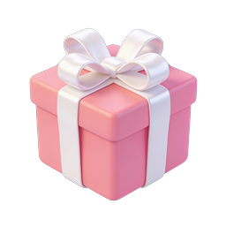Pink Gift Box with White Ribbon Bow 3D Icon