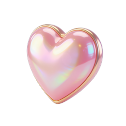Pink Iridescent Glossy 3D Heart Icon with Rose Gold Trim