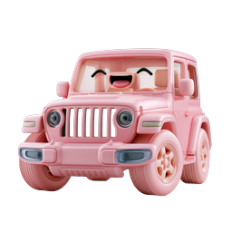 Cute Pink Cartoon Jeep 3D Icon - Clay Style