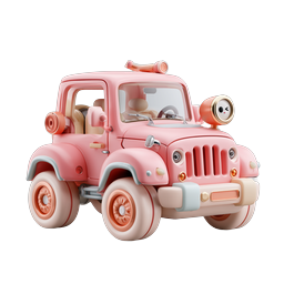 Ícone de Jeep de argila 3D rosa fofo - Estilo Kawaii