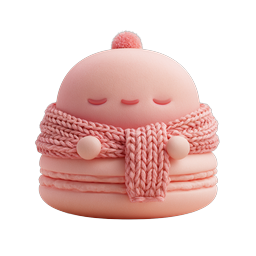 Adorable Pink Knit Macaron Character Icon - Kawaii Winter Design