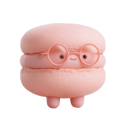 Cute Pink Macaron Character Icon - Kawaii 3D Clay Style