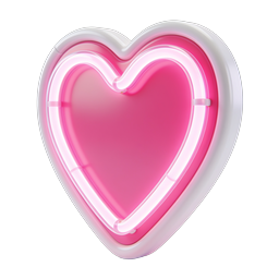 Pink Neon Heart 3D Icon - Glossy Love Symbol