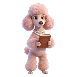 Pink Poodle Holding Vintage Book - 3D Character Icon