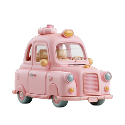 Charming Pink Retro Taxi Cab 3D Icon | Cute Transport Design