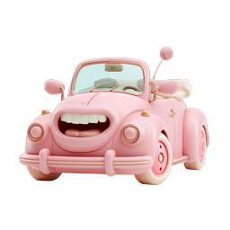 Cute Pink Smiley Convertible Car 3D Icon