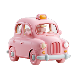 Süßes rosa Taxi Auto 3D-Icon - Clay-Stil
