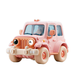 Cute Pink Clay-Style Toy Car 3D Icon - Adorable SUV