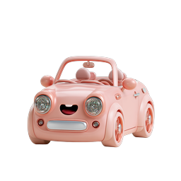 Cute Pink Toy Car Icon - Kawaii 3D Clay Style