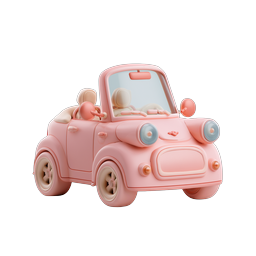 Cute Pink Toy Car 3D Icon | Clay Style Render