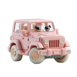 Cute Pink Toy SUV with Cartoon Eyes - 3D Icon