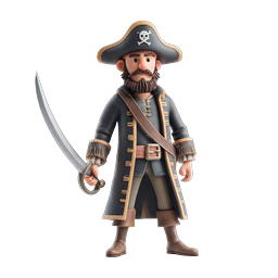 Pirate Captain 3D Icon - Bearded Buccaneer with Cutlass