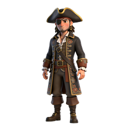 Stylized 3D Pirate Character Icon with Detailed Embroidery