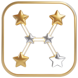 Pisces Zodiac Constellation Icon - Gold & Silver Stars