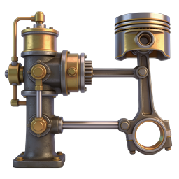 3D Piston Engine Mechanism Icon - Realistic Mechanical Parts