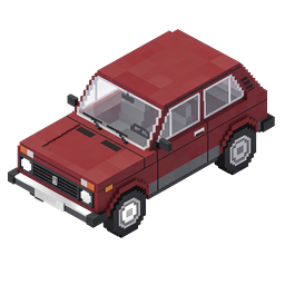 Pixel Art Isometric Red Car Icon - Retro Voxel Vehicle