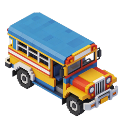 Icona autobus in pixel art colorata - Design voxel isometrico