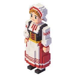 Pixel Art Folk Woman in Traditional Costume | 3D Voxel Icon