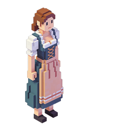 Pixel Art Voxel Woman Character in Folk Costume