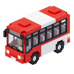 Pixel Bus 3D Isometric Icon - Red & White Voxel Design