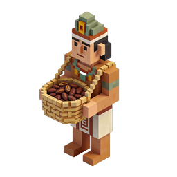 Pixel-Art-Bauernfigur mit Korb - Isometrisches 3D-Icon